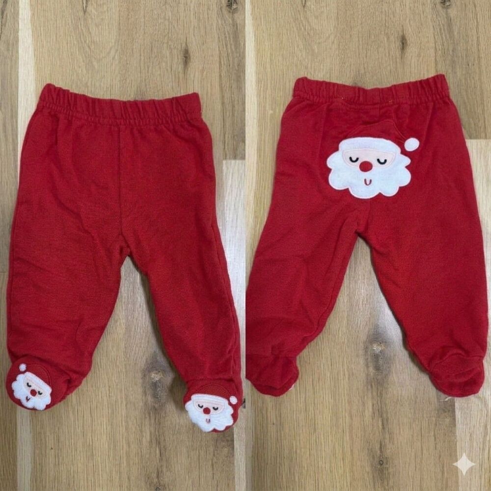 Koala Kids Baby Santa Footed Pants Red Christmas Fleece 0-3M Worn Once